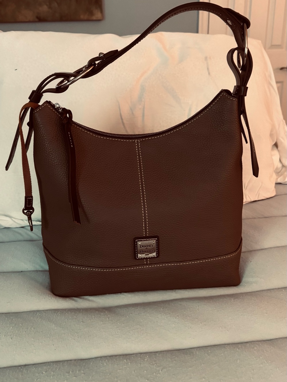 Dooney & Bourke Dark Brown Pebble Leather Shoulder Hobo - Picture 1 of 12